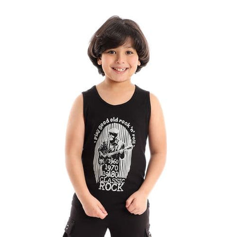 Caesar Boys Print Sportive Tank Top - Black