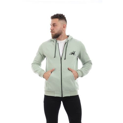 Caesar Mens Zipped Hoodie Printed Deer- Ment Green