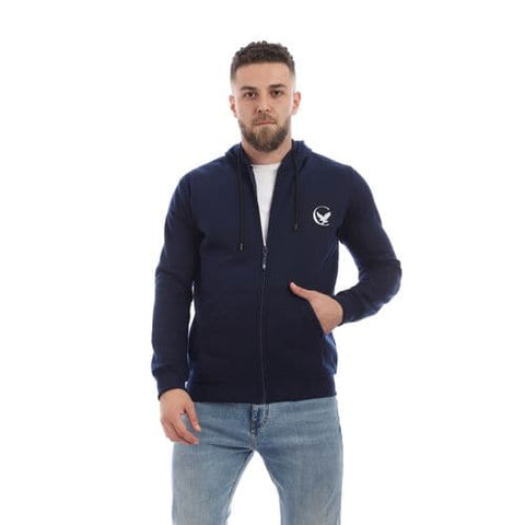 Caesar Mens Zipped Hoodie Printed Eagle-blue