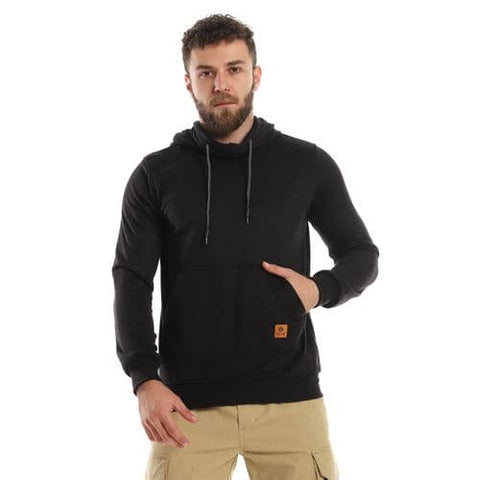 Caesar Mens Plain Hoodie with Leather Acssesory