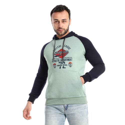 Caesar Slip on Hooded Neck Printed Hoodie - Mint ' Navy Blue