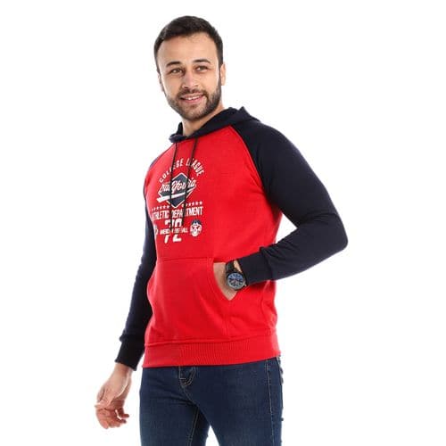 Caesar Red ' Navy Blue Hoodie with Kangaroo Pocket