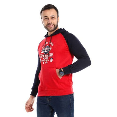 Caesar Red ' Navy Blue Hoodie with Kangaroo Pocket