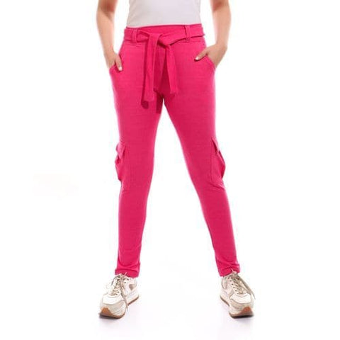 Caesar Woman Baggy Lycra With Belt Casual Pants - Fuchsia