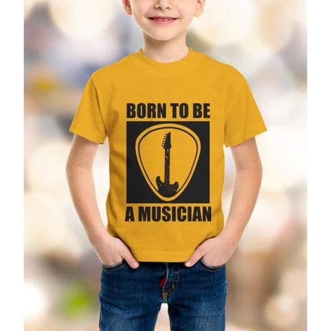 boys round neck shirt printed mustard