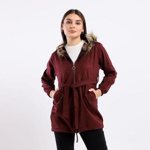 Caesar Long Chamois Woman Jacket with Hood -burgundy