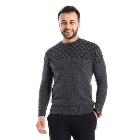 Caesar Ribbed Round Neck Dark Grey ' Black Pullover