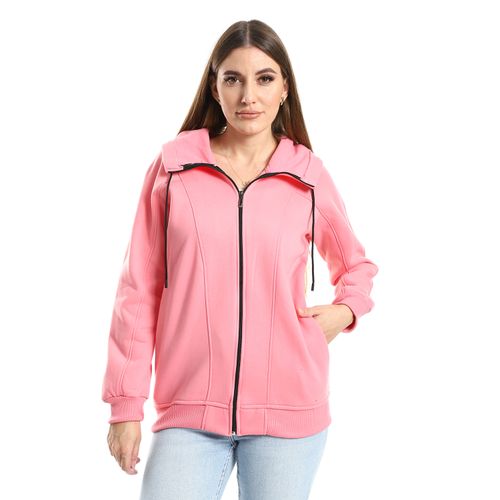 Women Hoodie With Front Zipper-pink