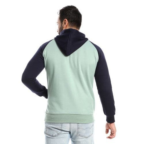 Caesar Slip on Hooded Neck Printed Hoodie - Mint ' Navy Blue