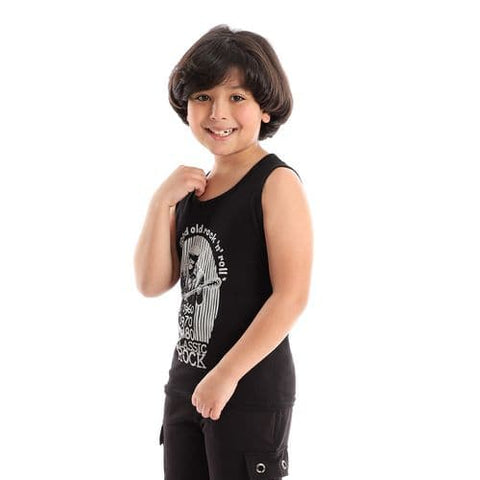 Caesar Boys Print Sportive Tank Top - Black