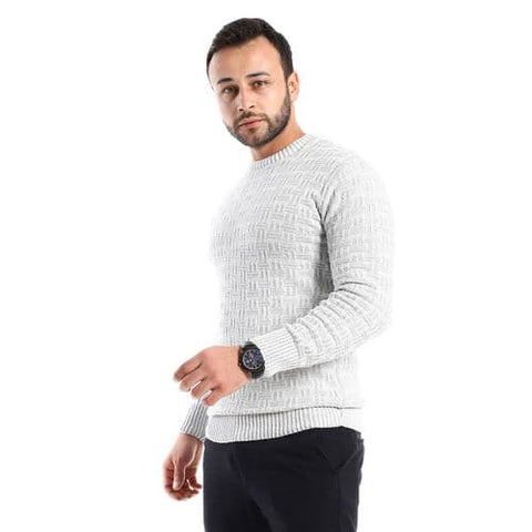 Caesar Light Grey Knitted Wool Winter Pullover