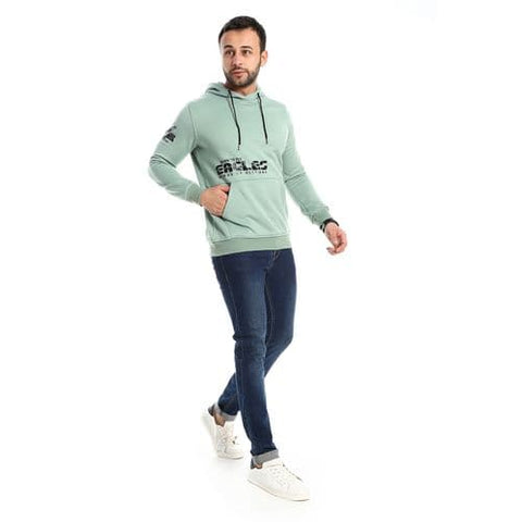 Caesar Mint Green Slip On Winter Printed Hoodie