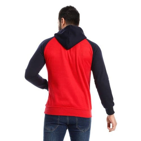 Caesar Red ' Navy Blue Hoodie with Kangaroo Pocket