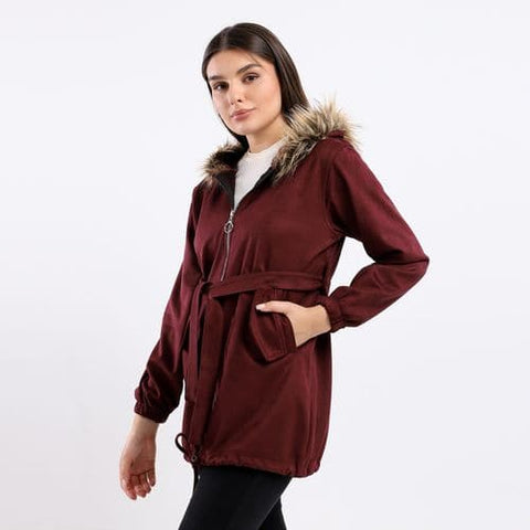 Caesar Long Chamois Woman Jacket with Hood -burgundy