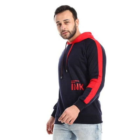 Caesar Bi-Tone Printed INK Hodie - البحرية الزرقاء الحمراء