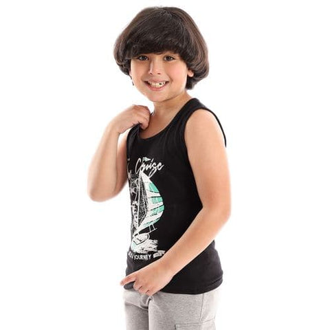 Caesar Boys Print Sportive Tank Top - Black