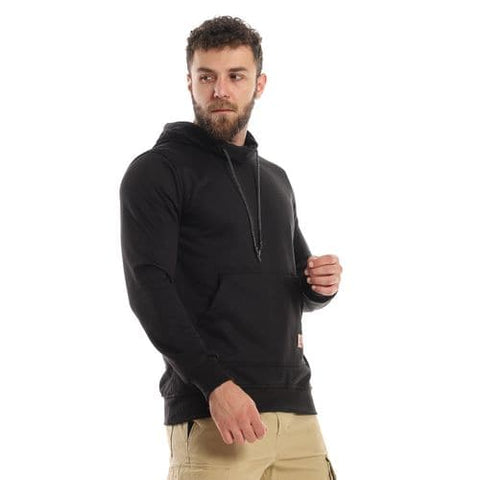 Caesar Mens Plain Hoodie with Leather Acssesory