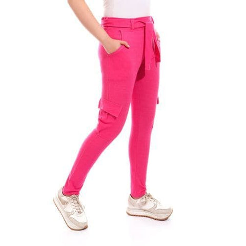 Caesar Woman Baggy Lycra With Belt Casual Pants - Fuchsia