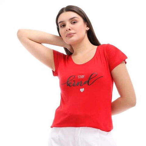 Caesar Woman Printed Round Neck T-Shirt - Red