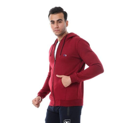 Caesar CAESAR Front Pockets Zipped Hoodie - Burgundy