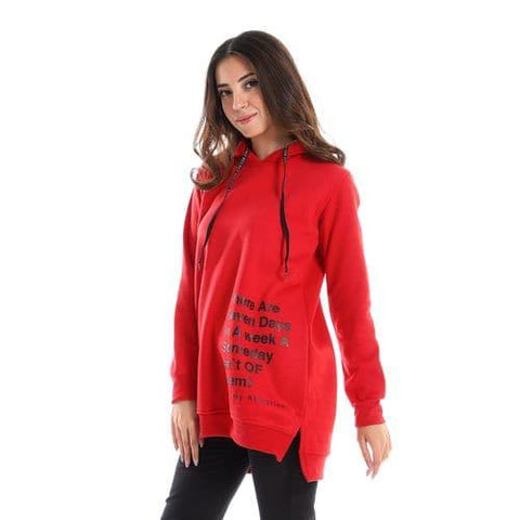 Caesar Woman Long Hoodie with Printed English Letters