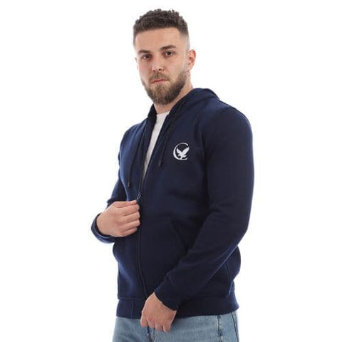 Caesar Mens Zipped Hoodie Printed Eagle-blue