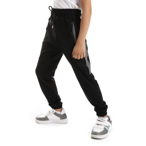 Caesar Boys Elastic Waist Sweatpants with Tape and Side Zippers