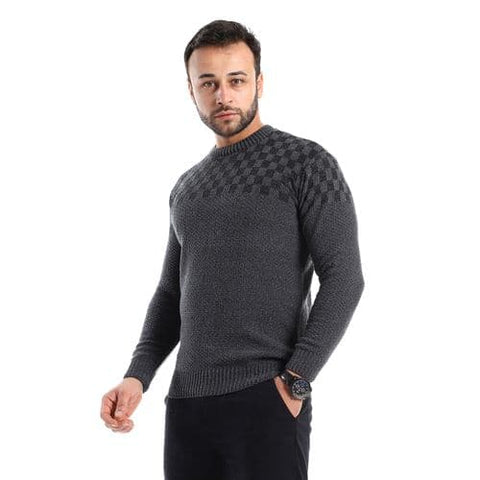 Caesar Ribbed Round Neck Dark Grey ' Black Pullover