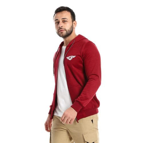 Caesar Long Sleeves Front Zipper قاتمة حمراء مظلمة