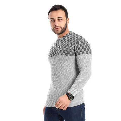 Caesar Ribbed Cuff " Hem Slip on Light Grey " Black Pullover