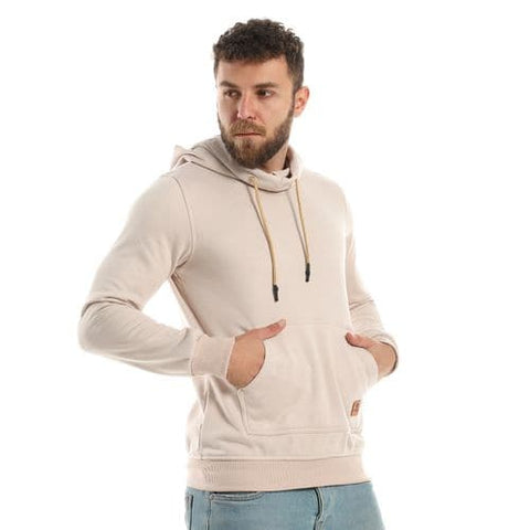 Caesar Mens Plain Hoodie with Leather Acssesory