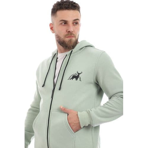 Caesar Mens Zipped Hoodie Printed Deer- Ment Green