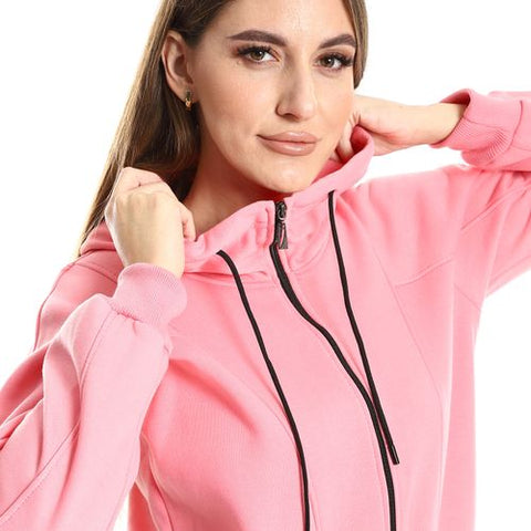 Women Hoodie With Front Zipper-pink