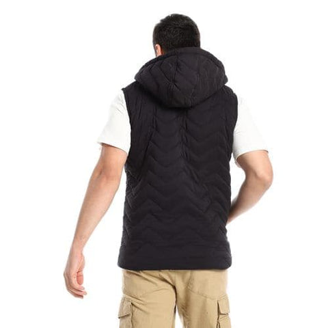 Caesar Hooded Neck Sleeveless Black Quilted Vest