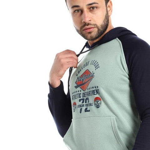 Caesar Slip on Hooded Neck Printed Hoodie - Mint ' Navy Blue