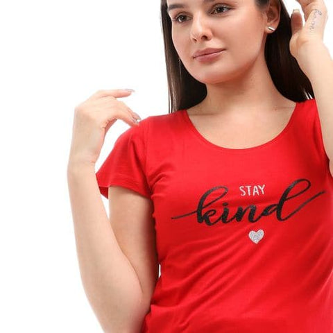 Caesar Woman Printed Round Neck T-Shirt - Red