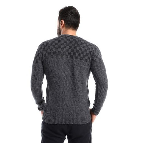 Caesar Ribbed Round Neck Dark Grey ' Black Pullover