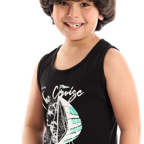 Caesar Boys Print Sportive Tank Top - Black