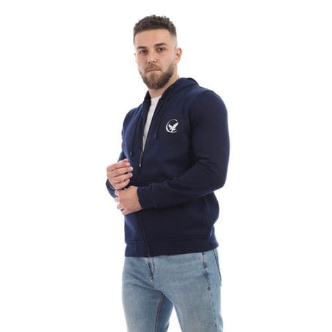 Caesar Mens Zipped Hoodie Printed Eagle-blue