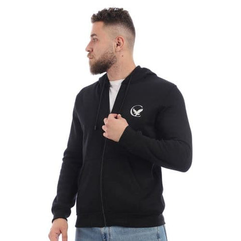 Caesar Mens Zipped Hoodie Printed Eagle-black