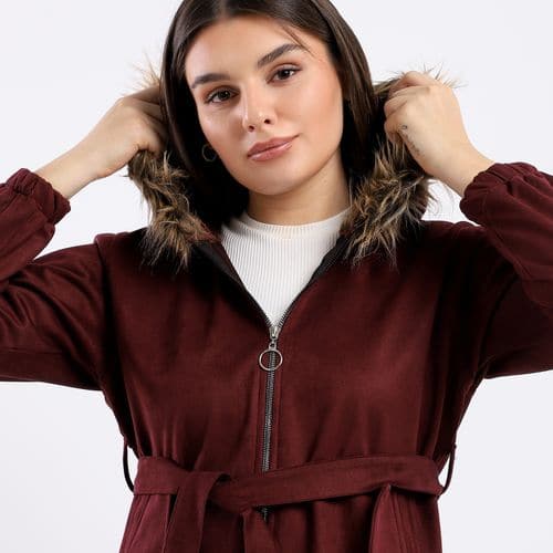 Caesar Long Chamois Woman Jacket with Hood -burgundy