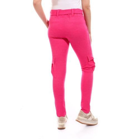 Caesar Woman Baggy Lycra With Belt Casual Pants - Fuchsia