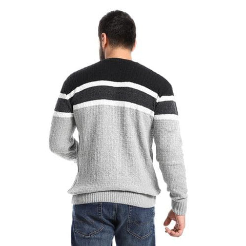 Caesar Ribbed Mock Neck Pullover - Black, Dark Grey