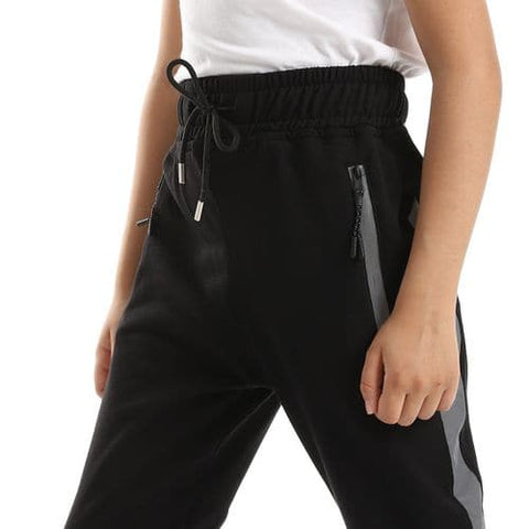 Caesar Boys Elastic Waist Sweatpants with Tape and Side Zippers