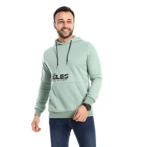 Caesar Mint Green Slip On Winter Printed Hoodie