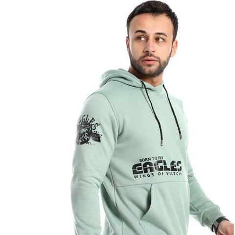 Caesar Mint Green Slip On Winter Printed Hoodie