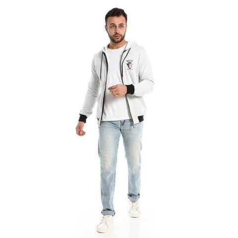 Caesar Light Grey Hooded Neck with Drawstring Sweatshirt