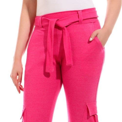 Caesar Woman Baggy Lycra With Belt Casual Pants - Fuchsia