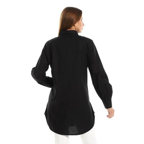 قميص نسائي قطن اسود باكمام طويله _Women shirt with long sleeves