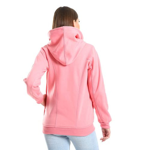 Women Hoodie With Front Zipper-pink